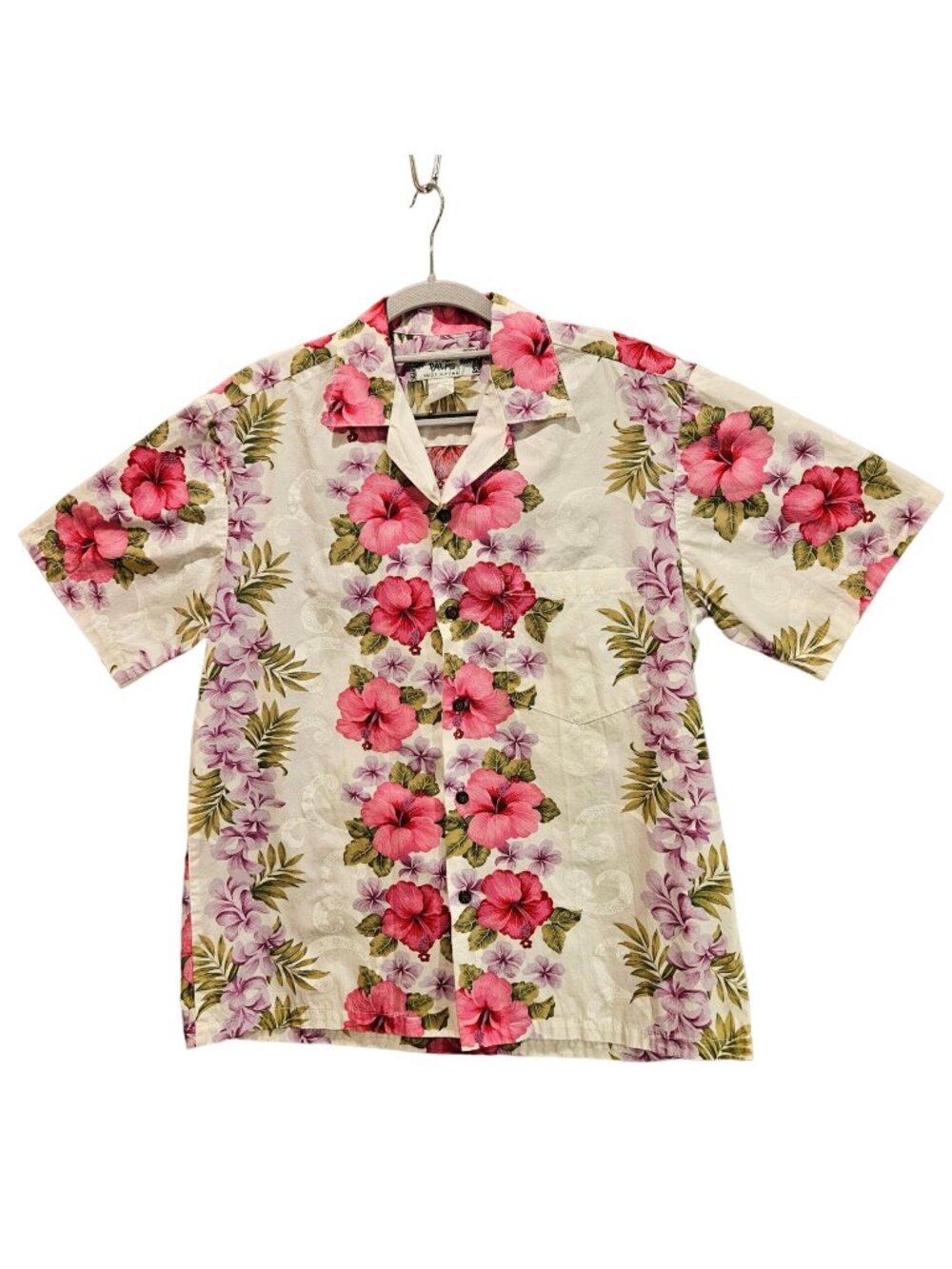 Two Palms Hawaiian Blouse Womens M Colorful Hibiscus Made is Hawaii USA Cotton